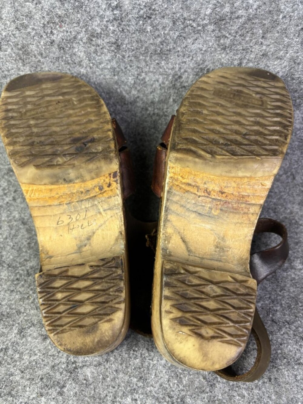 Sandals Womens Size 5.5 EU 36 Brown Leather Wooden Clog Slingback Made Sweden - Picture 7 of 11
